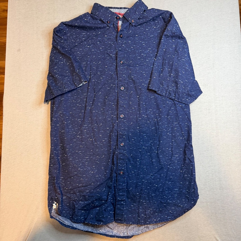 Denim & Flower Ricky Mens Small Slim Fit Navy Blue Short Sleeve Button Down